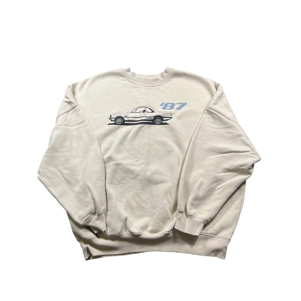 PacSun '87 Sport Car Graphic Sweatshirt Women's Small Cream Oversized Fleece
